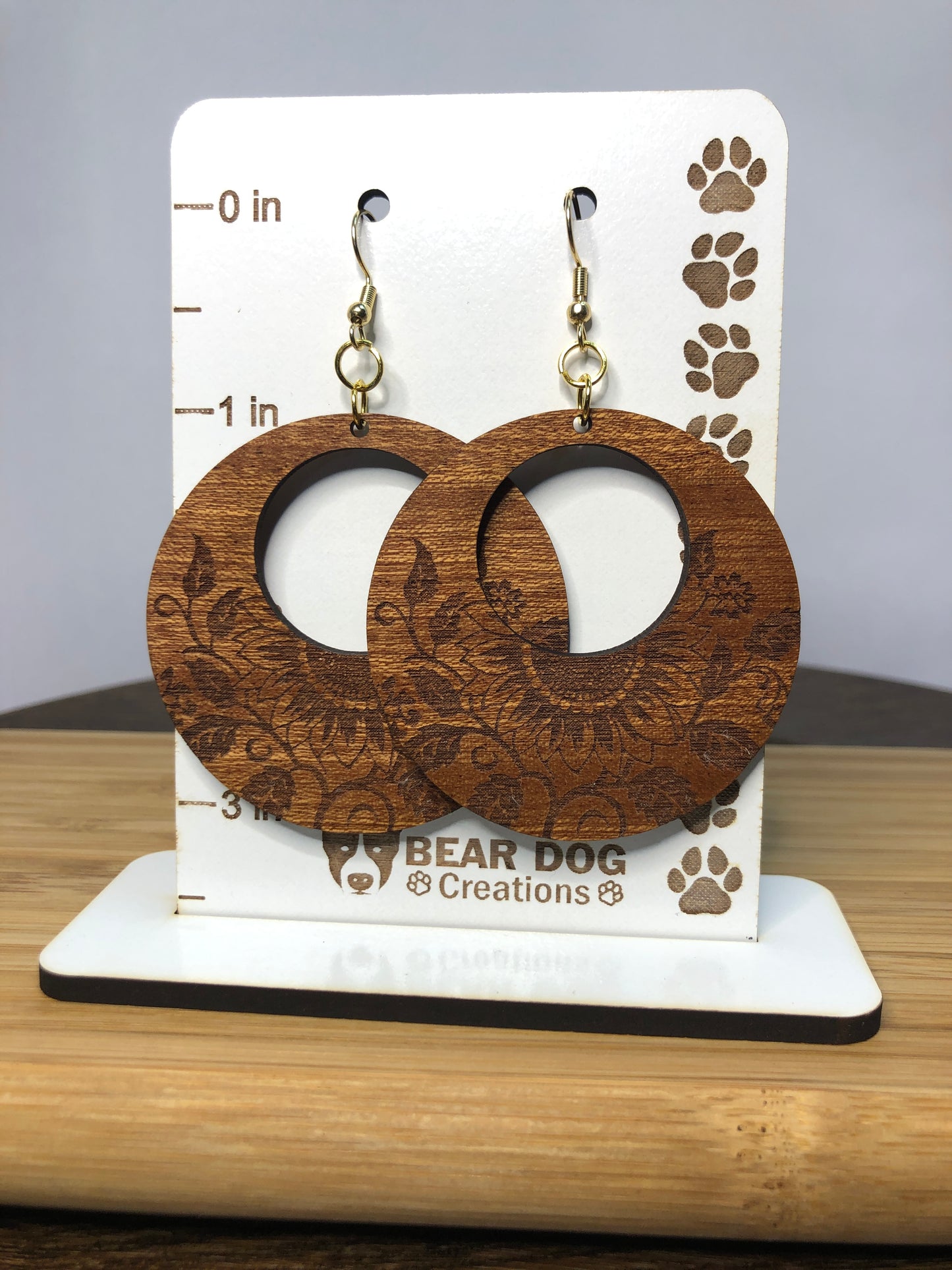Large Round Earrings - Wood