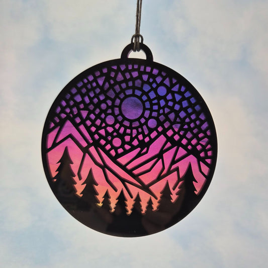 Mountain Nightscape Suncatcher, Small 2 Layer Acrylic and Flex Window Decoration