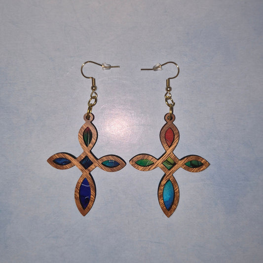 Wood Cross Earrings
