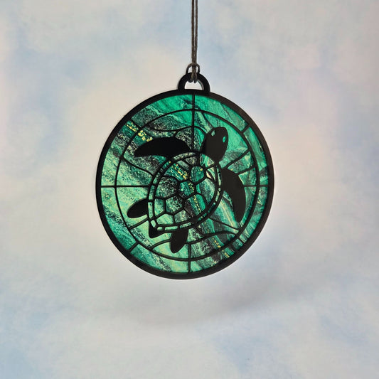 Turtle Suncatcher, Small Round 2 Layer Acrylic and Flex Window Decoration