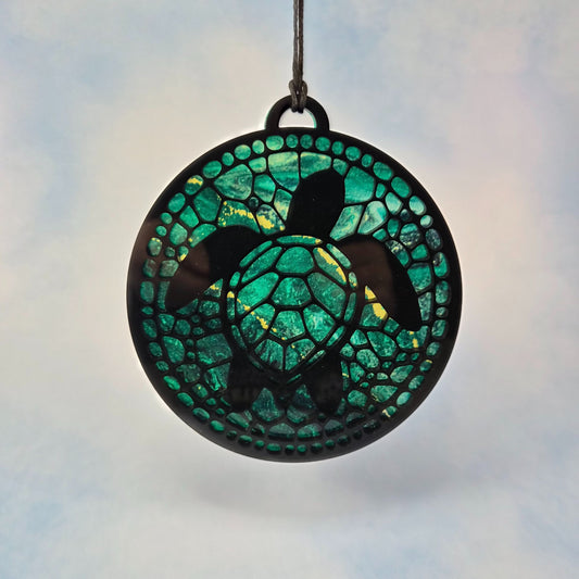 Sea Turtle Suncatcher, Small Round 2 Layer Acrylic and Flex Window Decoration