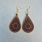 Mandala Leatherette and Walnut Wood Veneer Teardrop Earrings