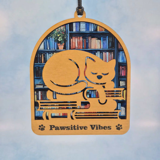 Arch Shaped Book and Cat Lover Suncatcher