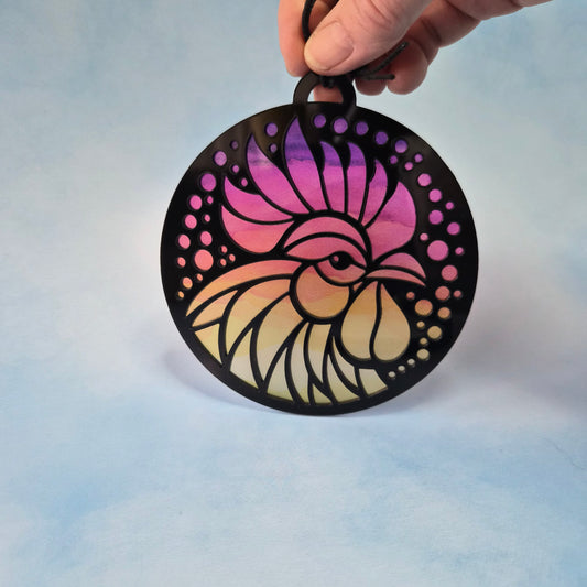 Rooster Suncatcher, Small Round 2 Layer Acrylic and Flex Window Decoration