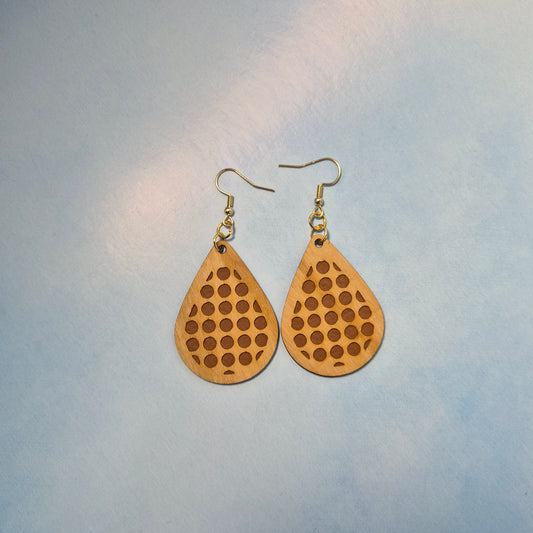 Geometric Wood Veneer & Leatherette Earrings, Two Tone Brown Circle Teardrop Dangle 2 Layer