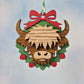 Blonde Highland Cow Wood and Faux Leather Layered Ornament