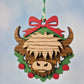 Blonde Highland Cow Wood and Faux Leather Layered Ornament