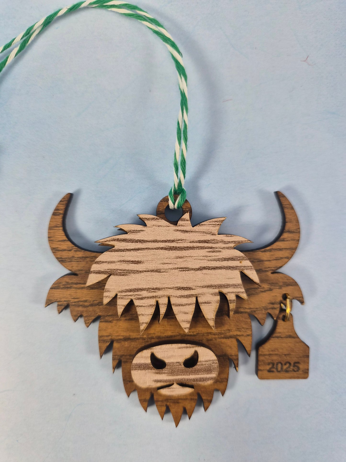 Blonde Highland Cow with Ear Tag Layered Wood Ornament