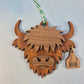 Walnut Highland Cow with Ear Tag Layered Wood Ornament