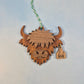 Walnut Highland Cow with Ear Tag Layered Wood Ornament