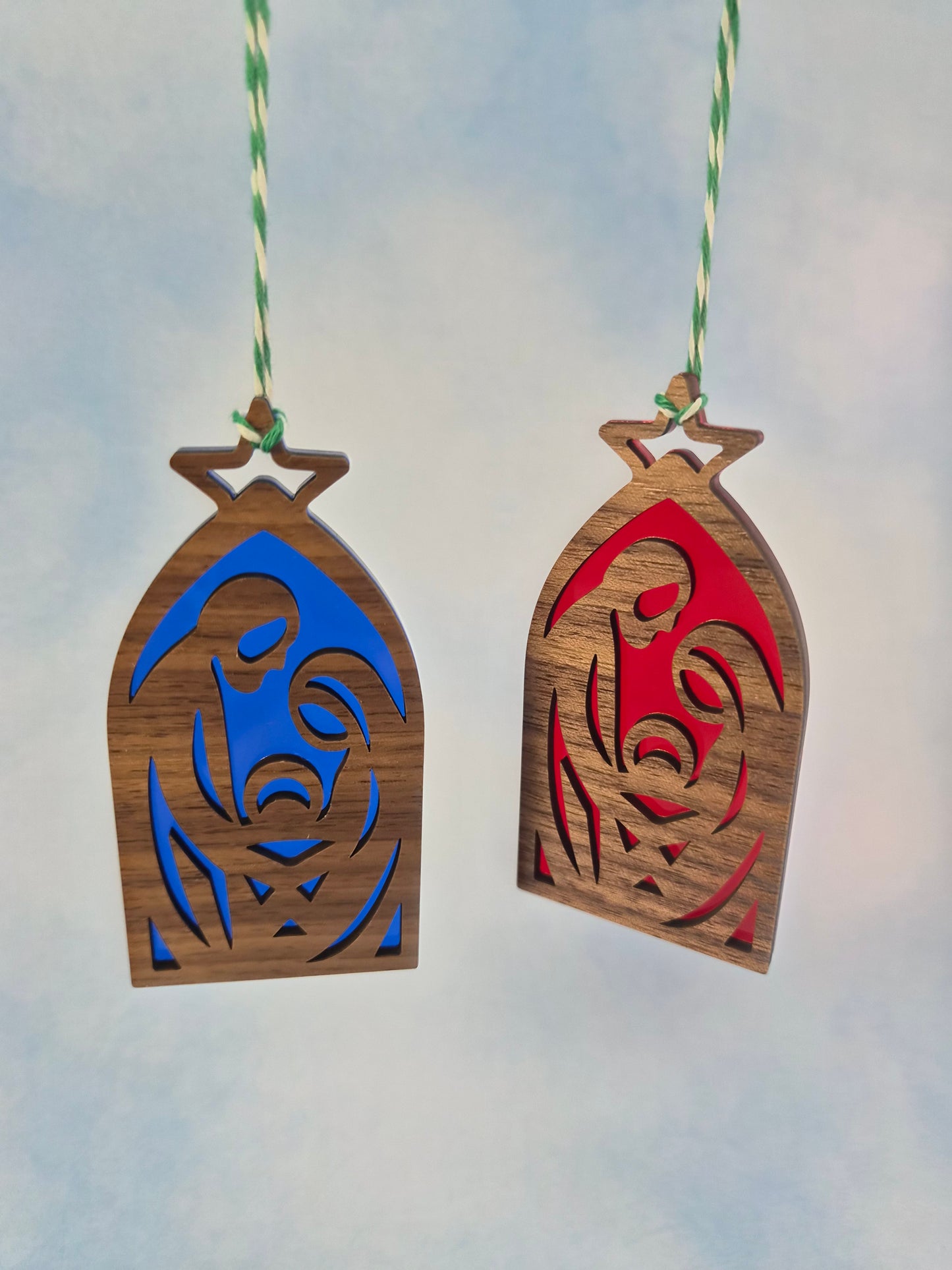 Nativity Scene Tall Wood and Acrylic Ornament