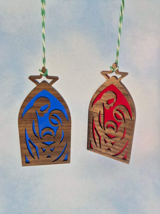 Nativity Scene Tall Wood and Acrylic Ornament