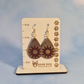 Sunflower Wood and Maroon Leatherette Dangle Earrings - Simple Front View