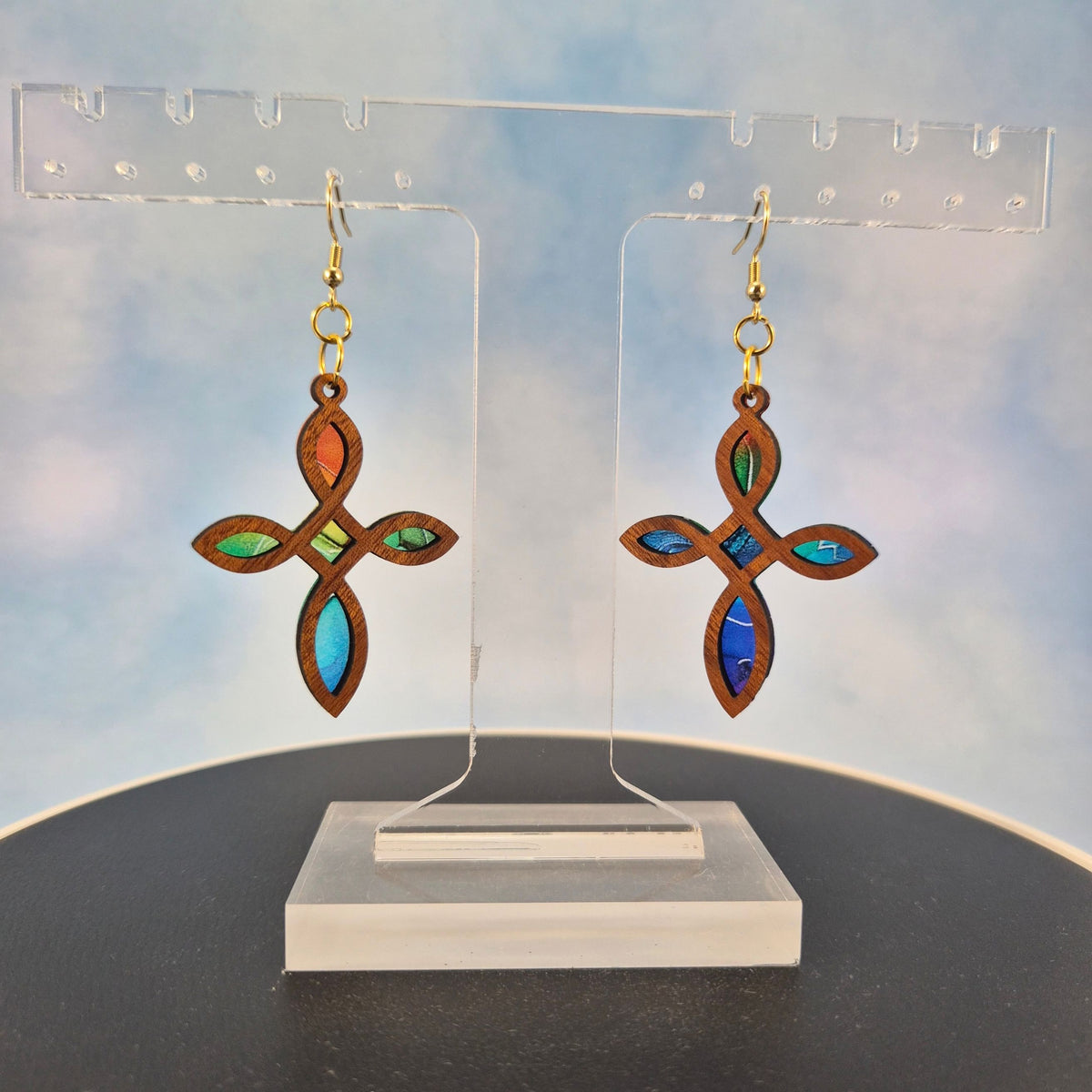 Wood Cross Earrings