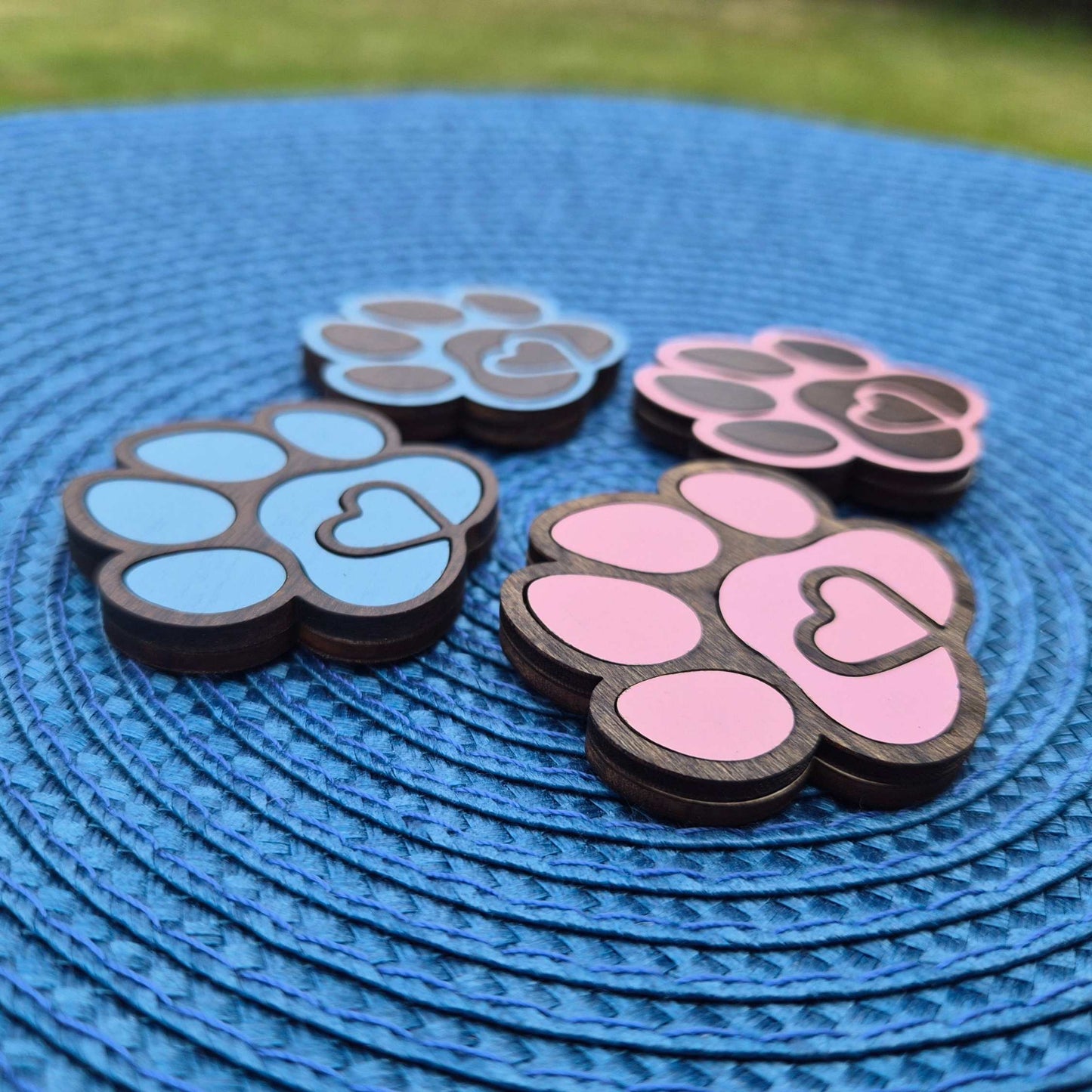 Paw Print Fridge Magnets Layered Pink and Blue for Dog or Cat Lovers