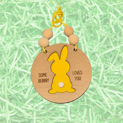 Easter Basket Tags - Round Layered Wood and Leatherette