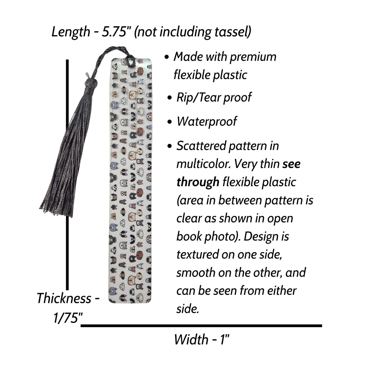 Dog Head Clear Flex Bookmark with Tassel Multicolor