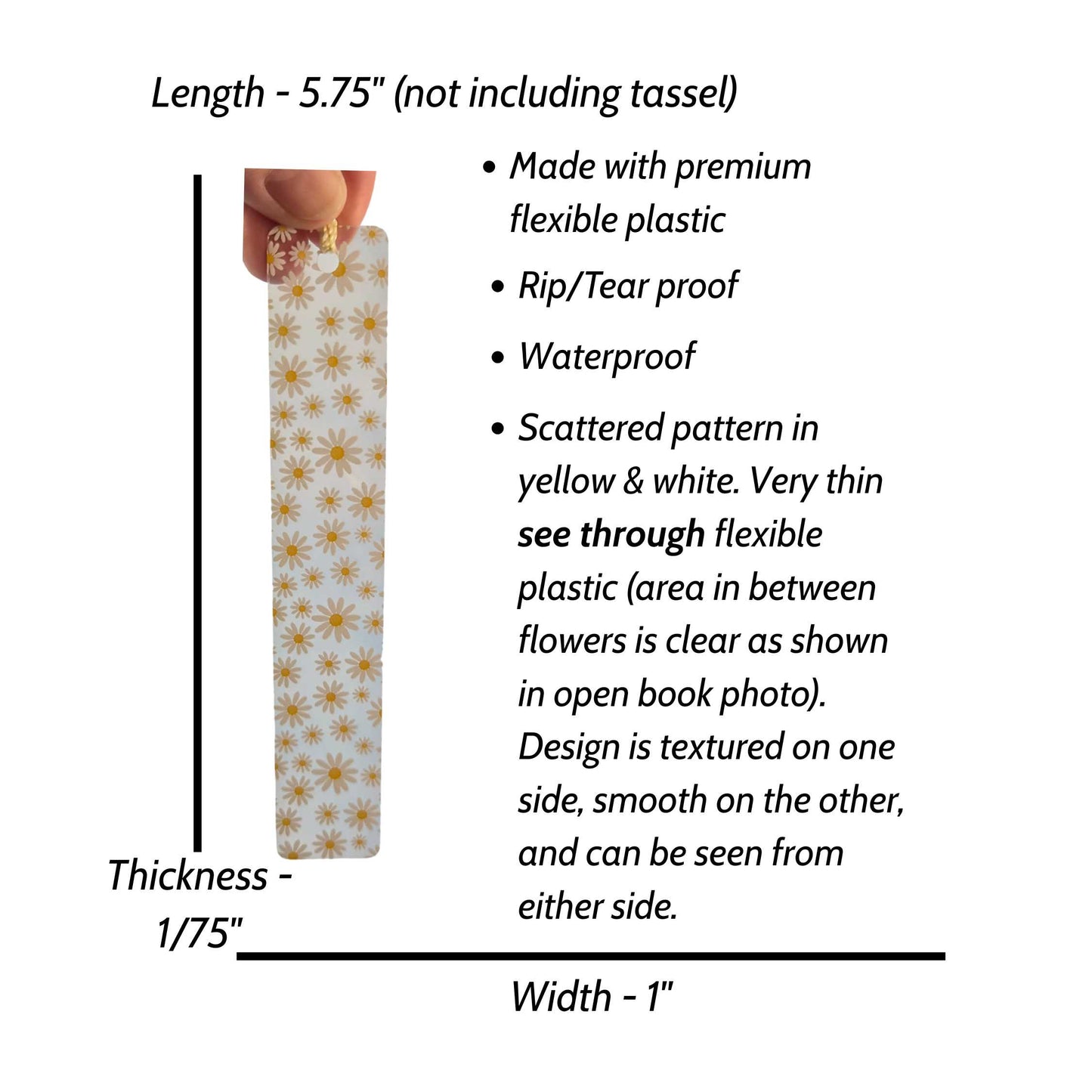 Daisy Clear Flex Bookmark with Tassel Yellow and White