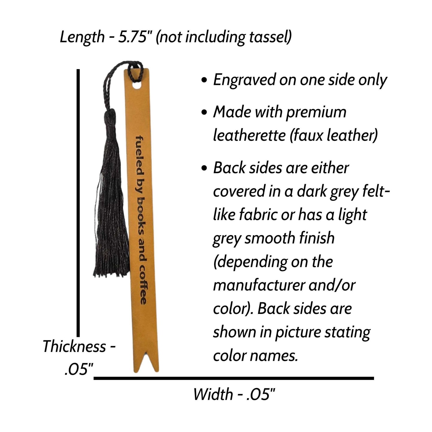 Fueled by Books and Coffee Funny Leatherette Skinny Bookmark with Tassel