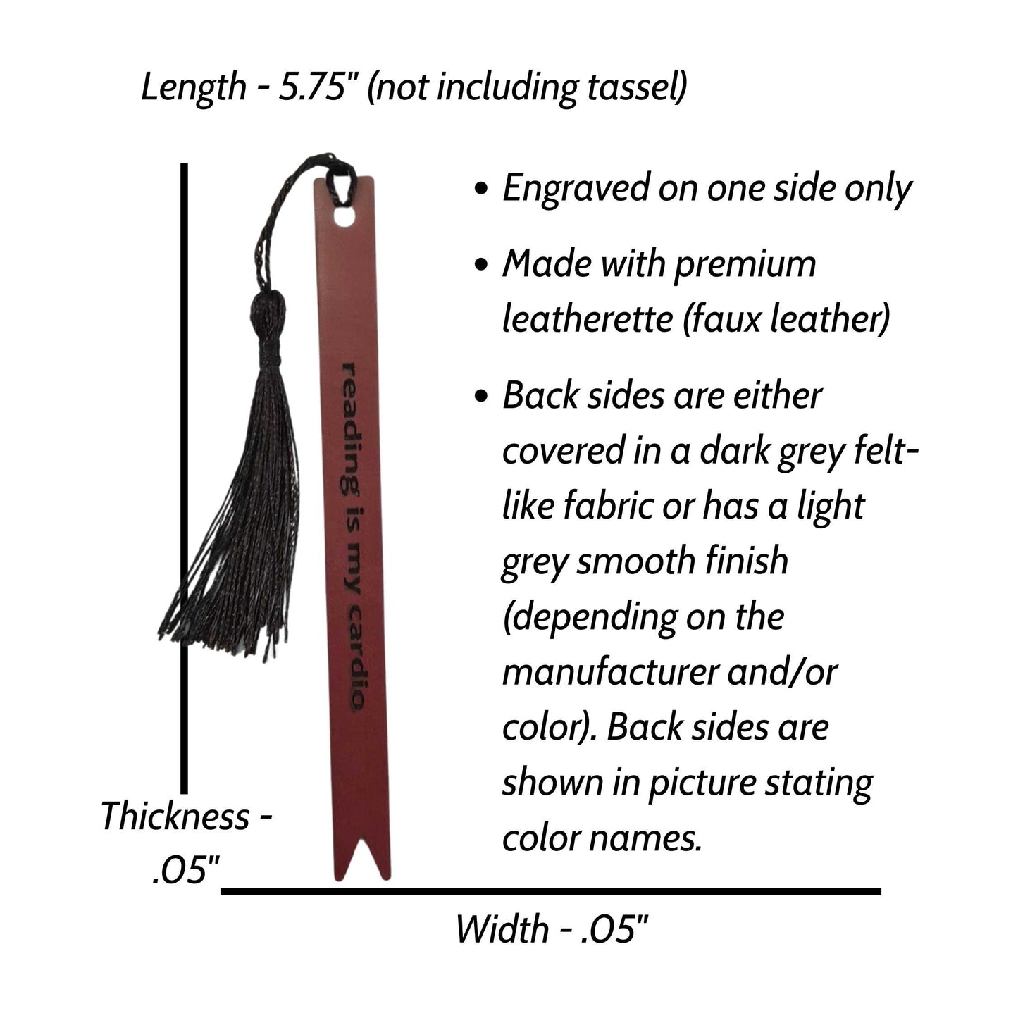 Reading is my Cardio Funny Leatherette Skinny Bookmark with Tassel