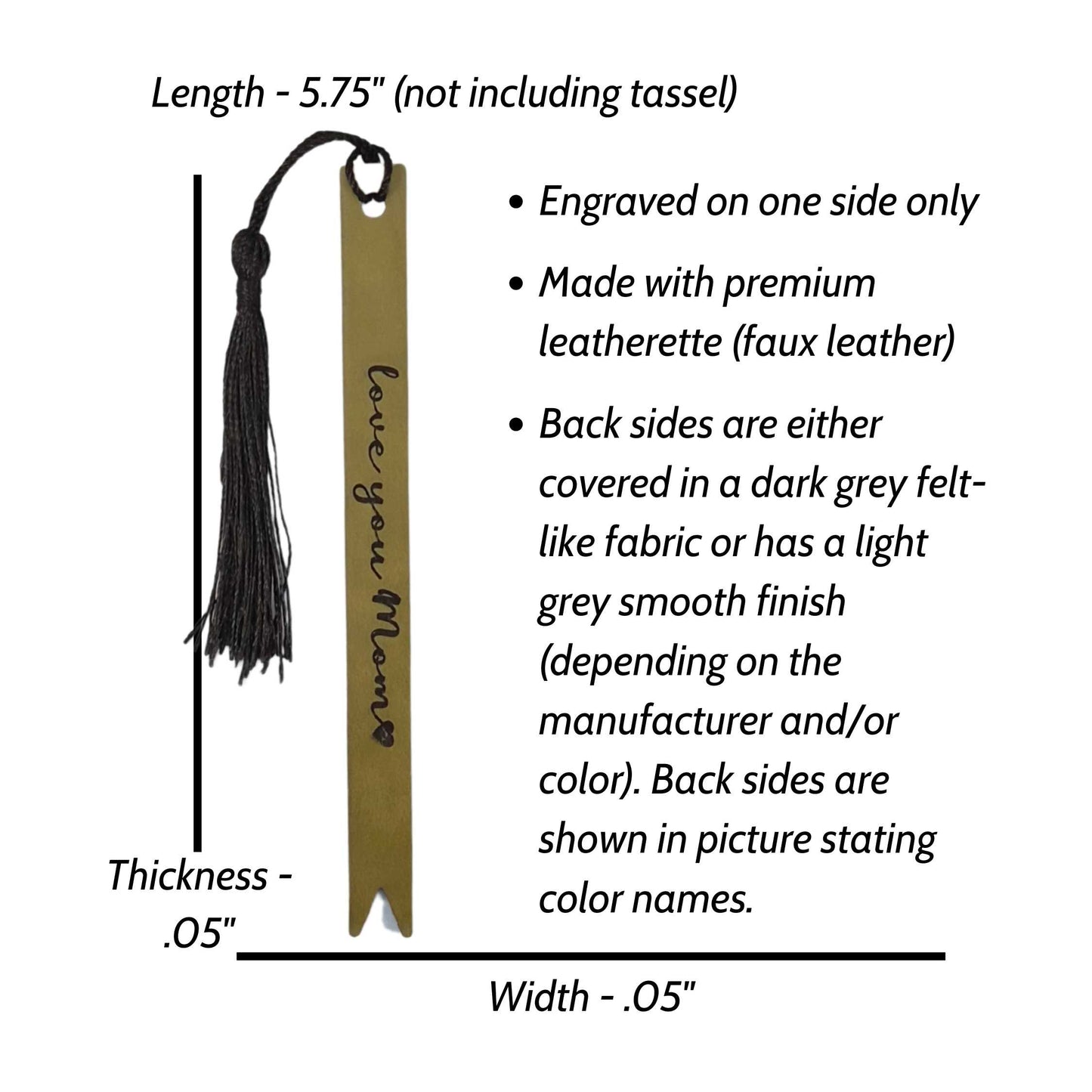 Love You Mom Leatherette Skinny Bookmark with Tassel