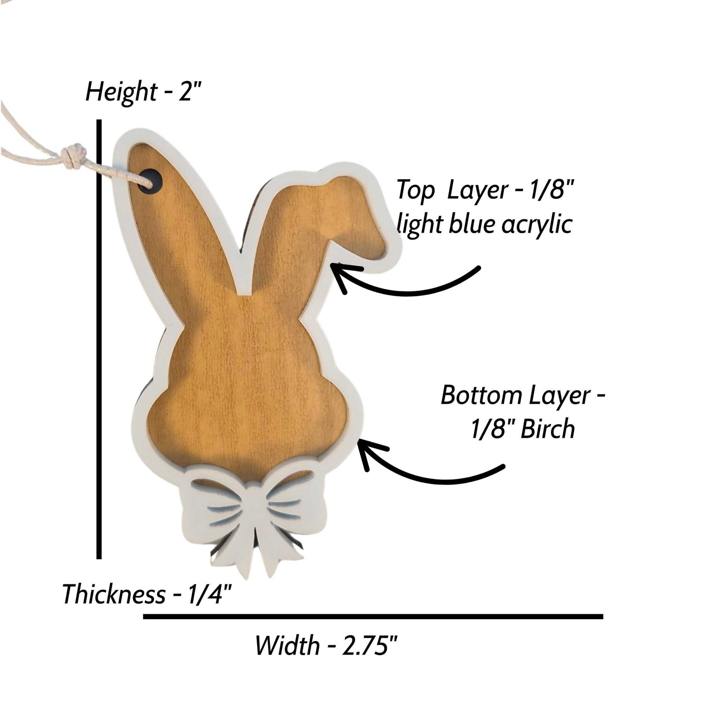 Easter Basket Tags - Bunny Shaped Layered Wood and Acrylic