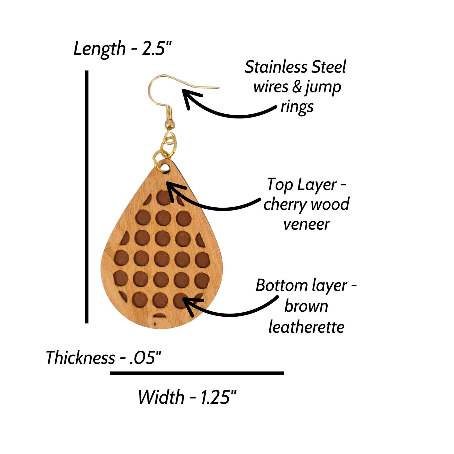 Geometric Wood Veneer & Brown Leatherette Earrings - Circle Design