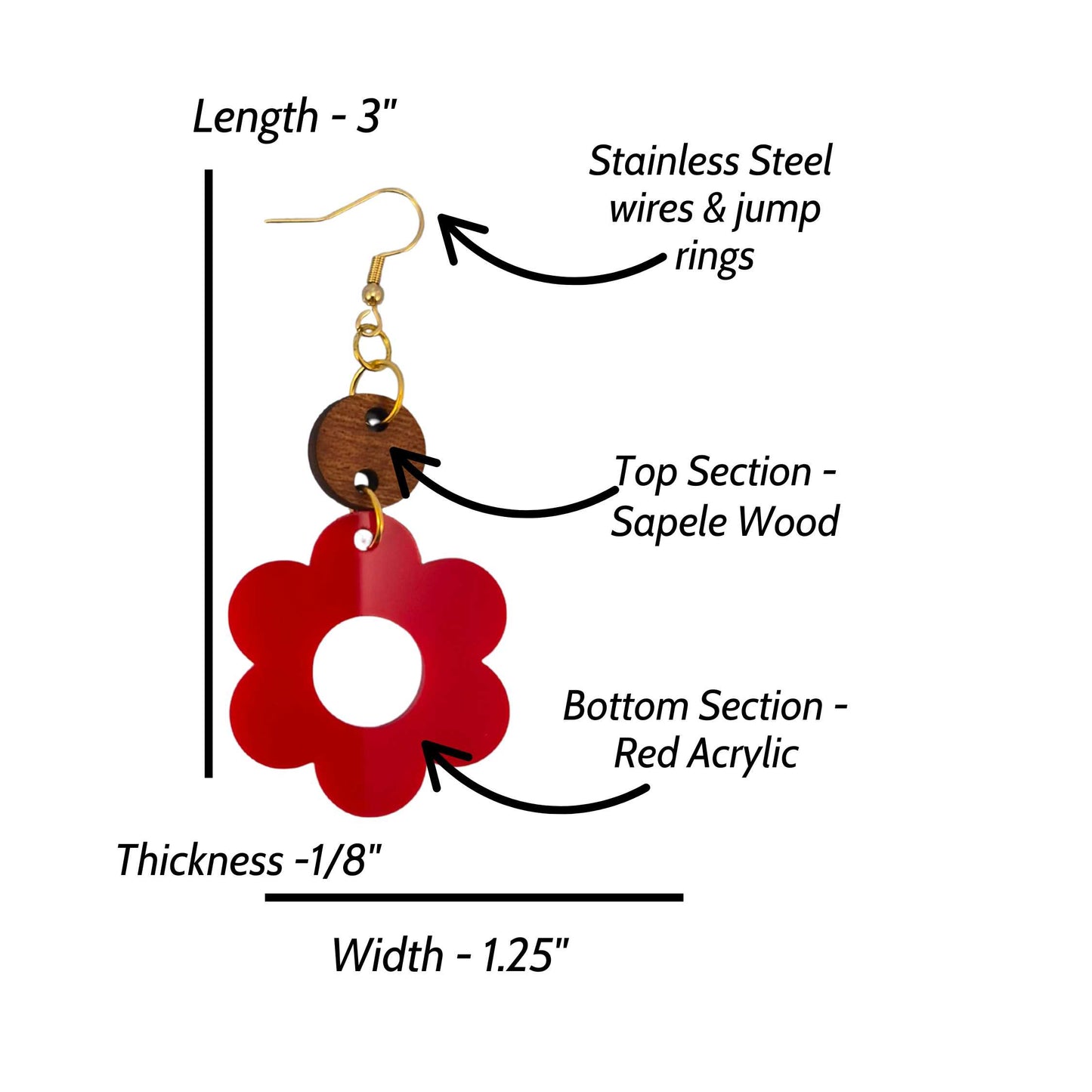 Wood & Acrylic Flower Dangle Earrings