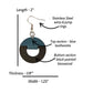 Round Circle Cutout Black Painted Wood and Blue Leatherette Dangle Earring