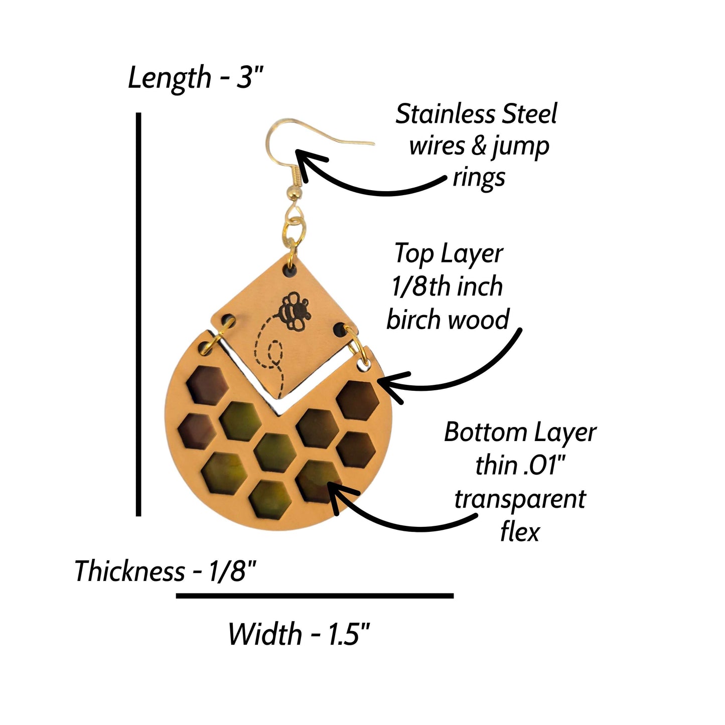 Bee and Honeycomb Dangle Earrings
