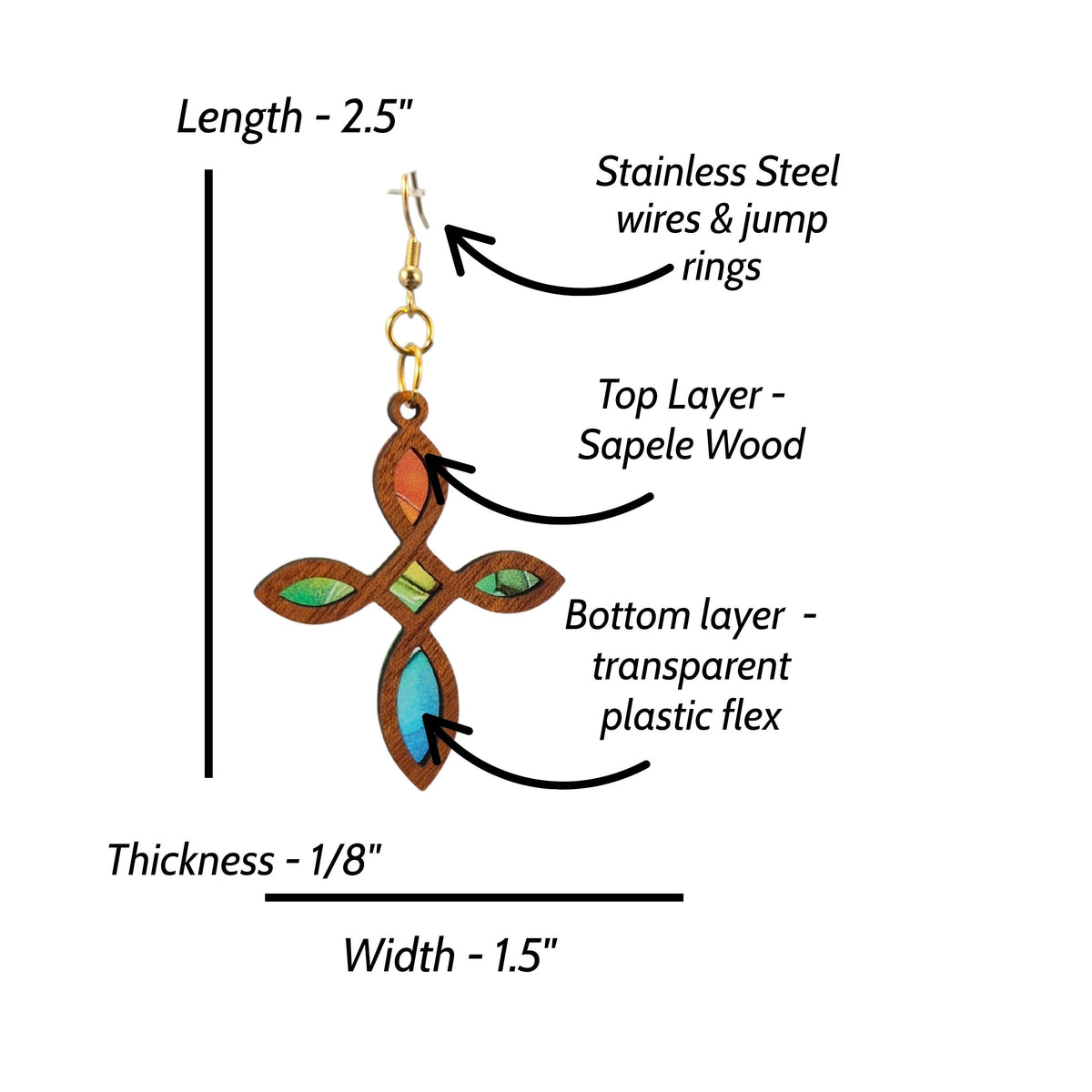 Wood Cross Earrings