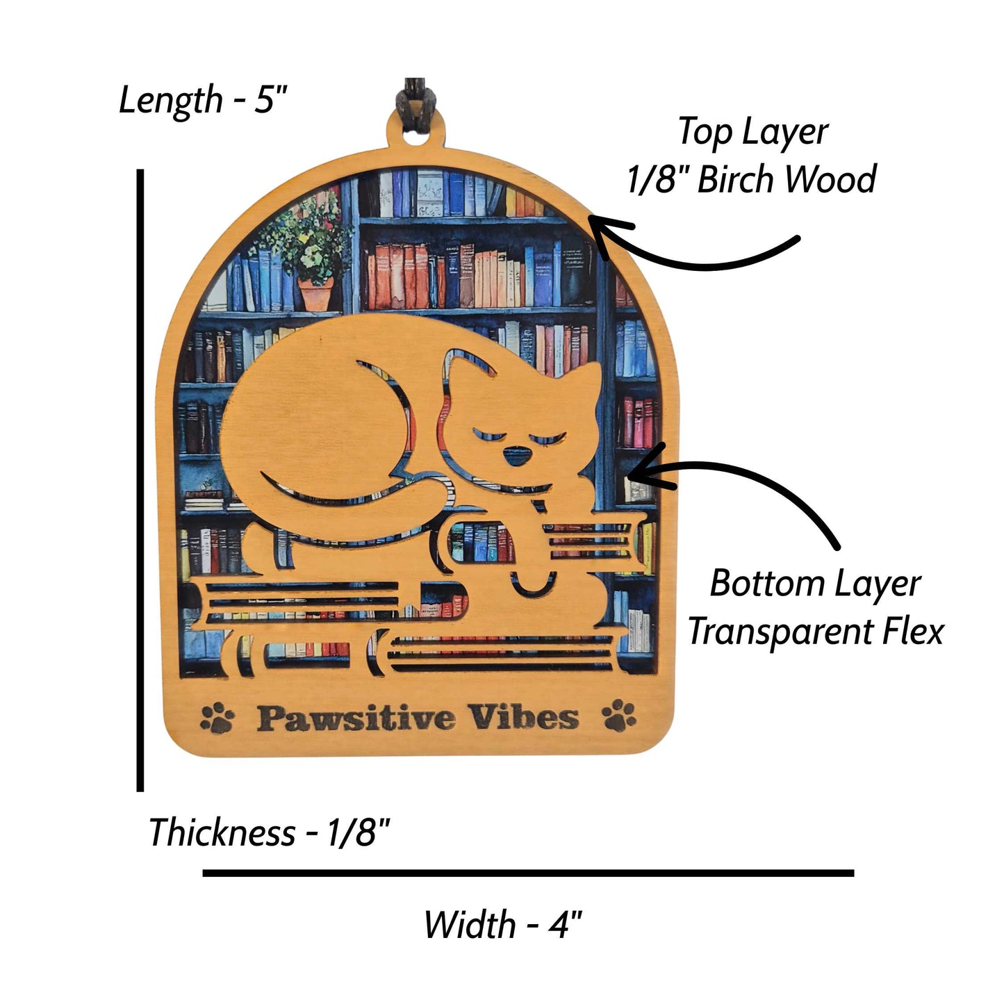 Arch Shaped Book and Cat Lover Suncatcher