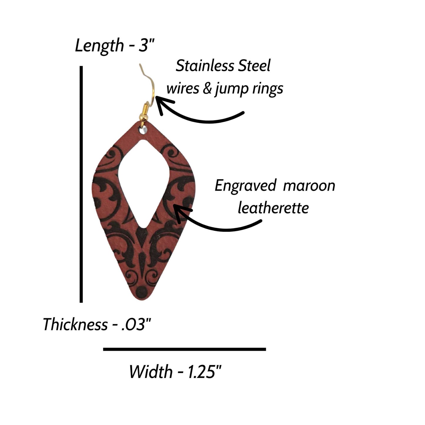 Maroon and Black Leatherette Dangle Earrings