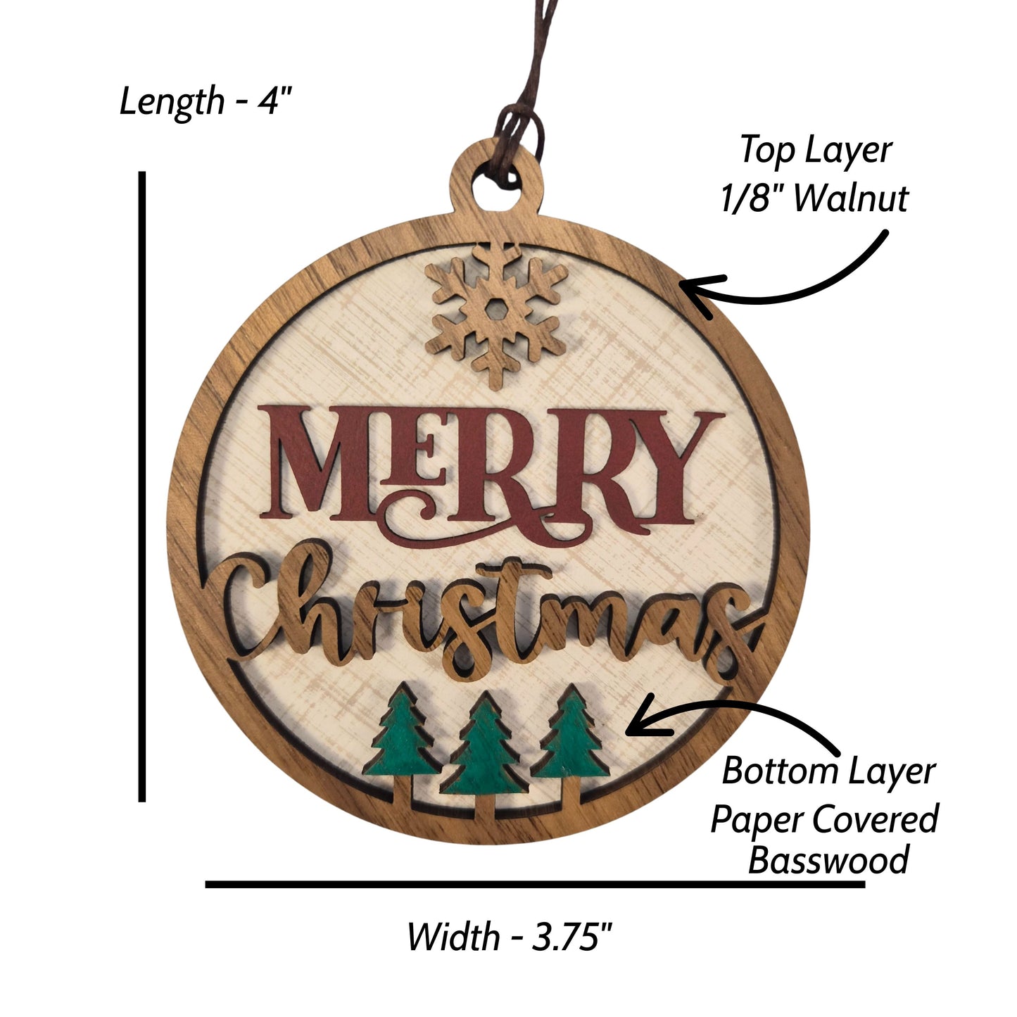 Merry Christmas Round Wood Ornament