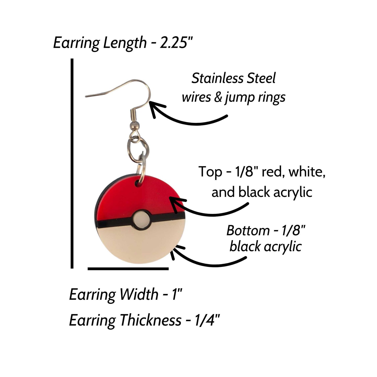 Acrylic Pokeball Dangle Earrings  - Gamer Related