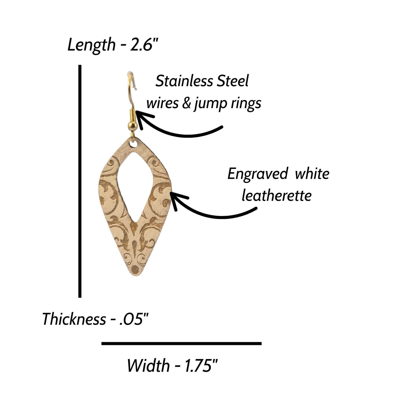 White and Gold Leatherette Dangle Earrings