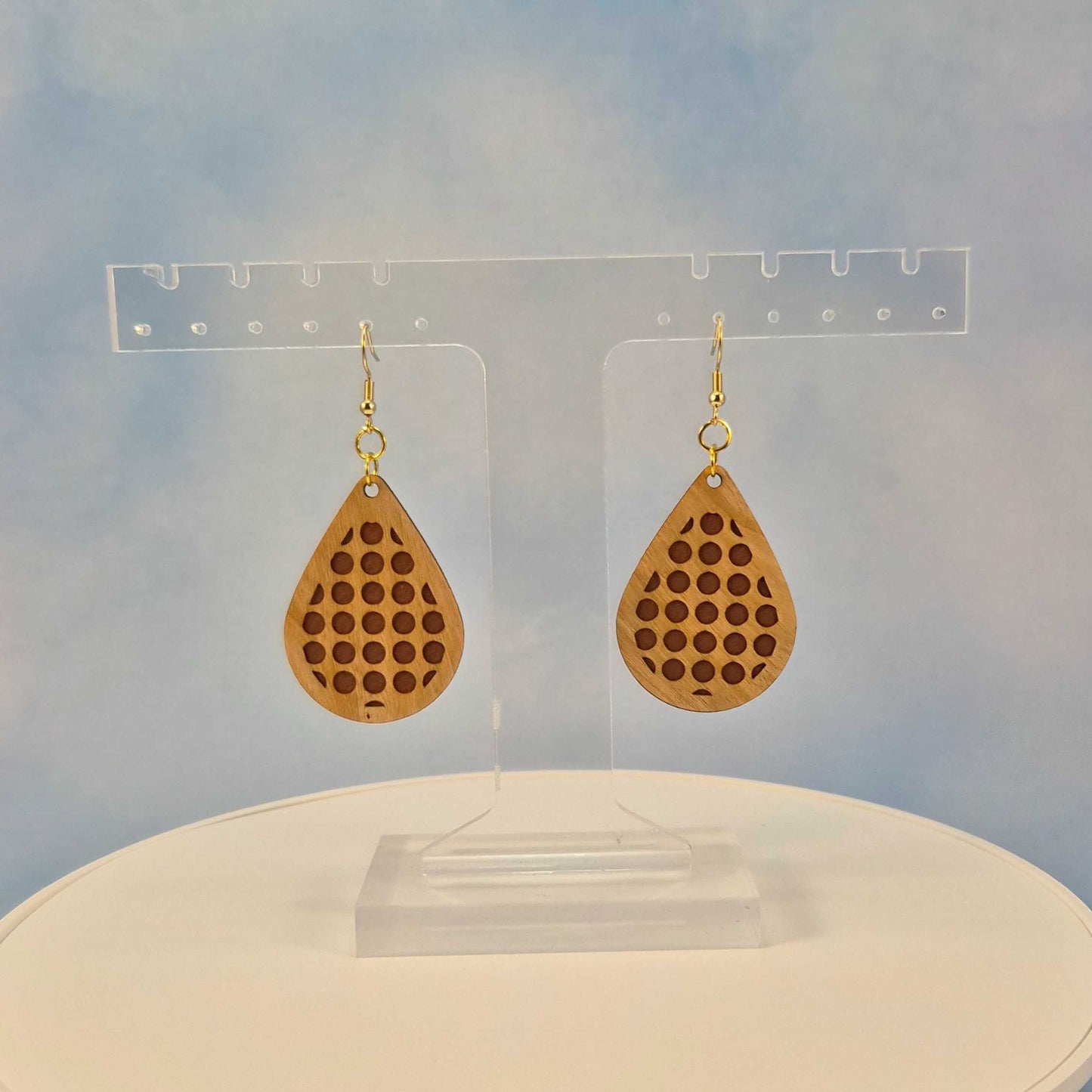 Geometric Wood Veneer & Brown Leatherette Earrings - Circle Design