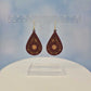 Mandala Dark Brown Leatherette Cherry Wood Veneer Teardrop Earrings