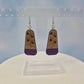 Purple Floral Dark Wood Veneer & Leatherette Dangle Earring