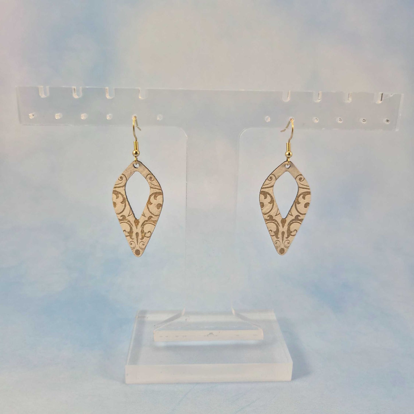 White and Gold Leatherette Dangle Earrings