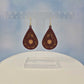 Mandala Maroon Leatherette and Cherry Wood Veneer Teardrop Earrings