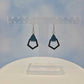 Small Polygon Black Painted Wood and Blue Leatherette Dangle Earring