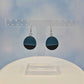 Round Solid Black Painted Wood and Blue Leatherette Dangle Earring