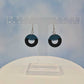 Round Circle Cutout Black Painted Wood and Blue Leatherette Dangle Earring