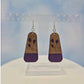 Large Purple Floral Dark Wood Veneer & Leatherette Dangle Earring