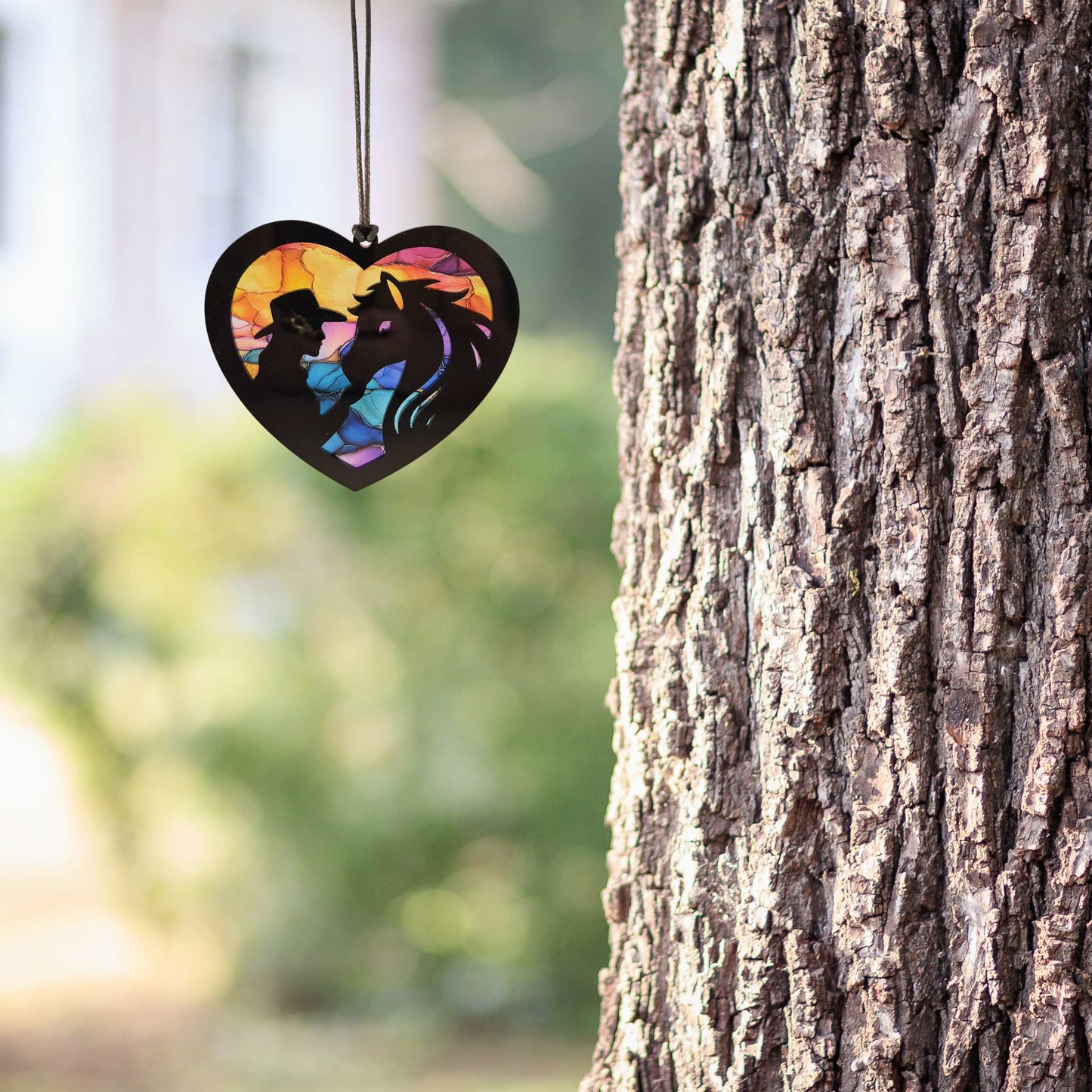 Horse and Cowgirl Heart Shaped Suncatcher