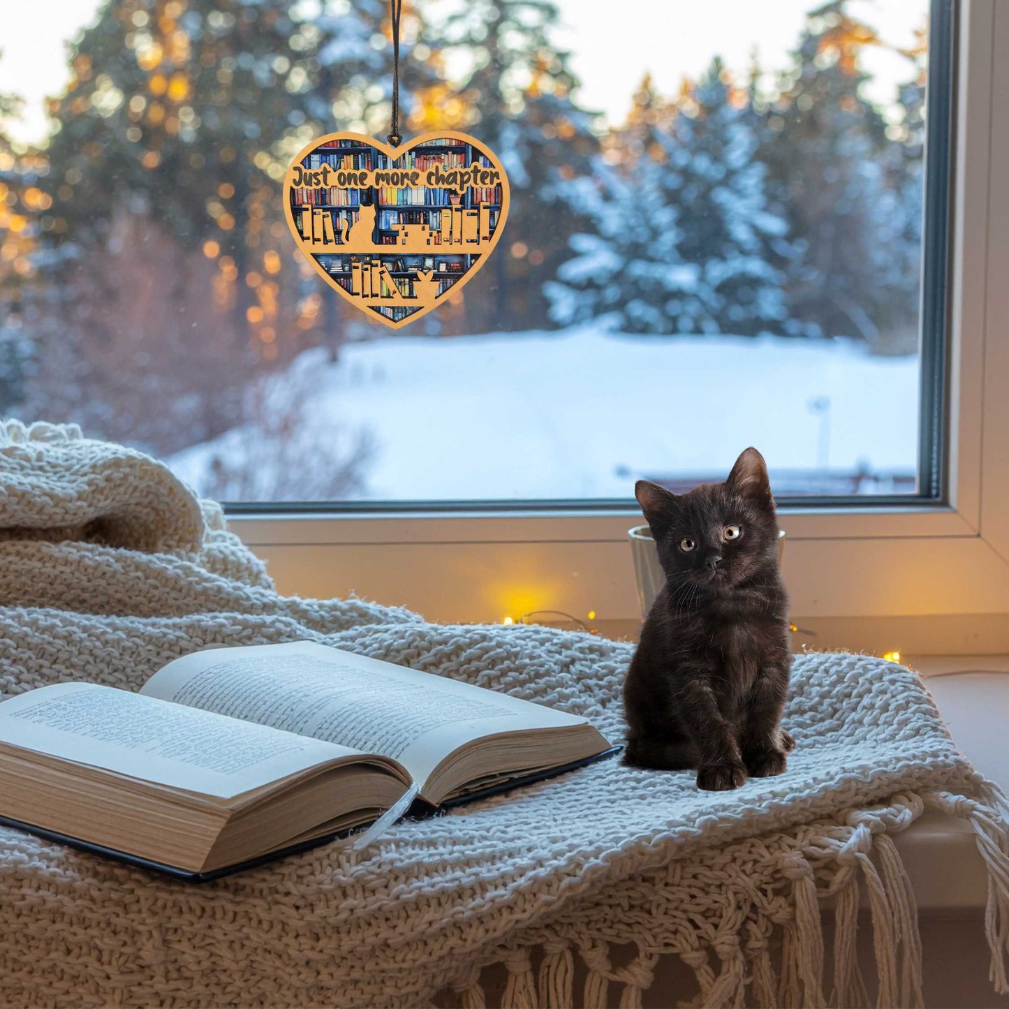 Heart Shaped Book and Cat Lover Suncatcher