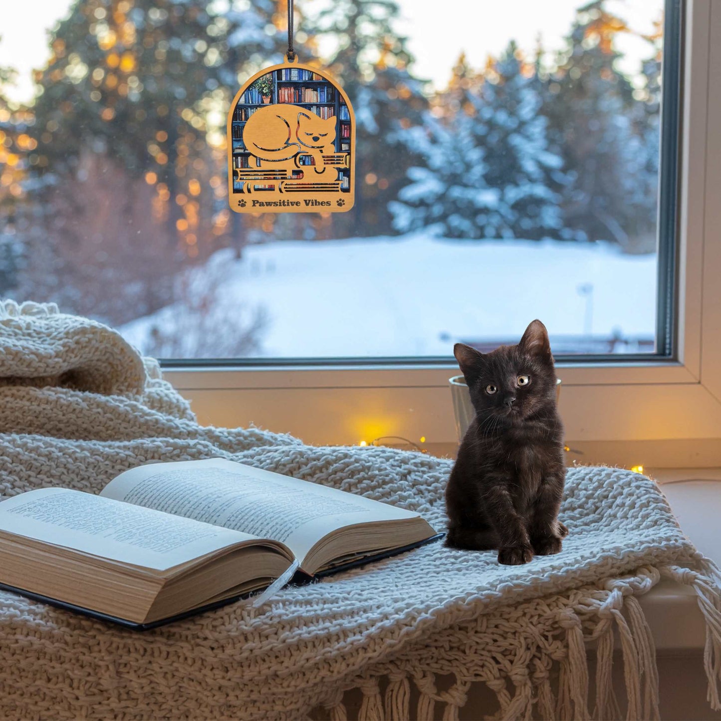 Arch Shaped Book and Cat Lover Suncatcher