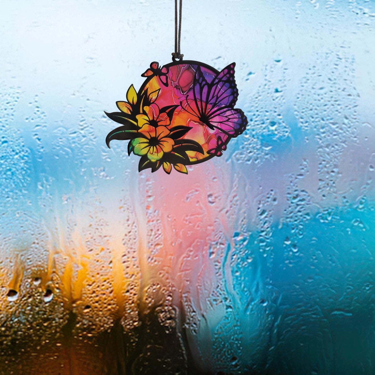 Butterfly and Tropical Flowers Suncatcher