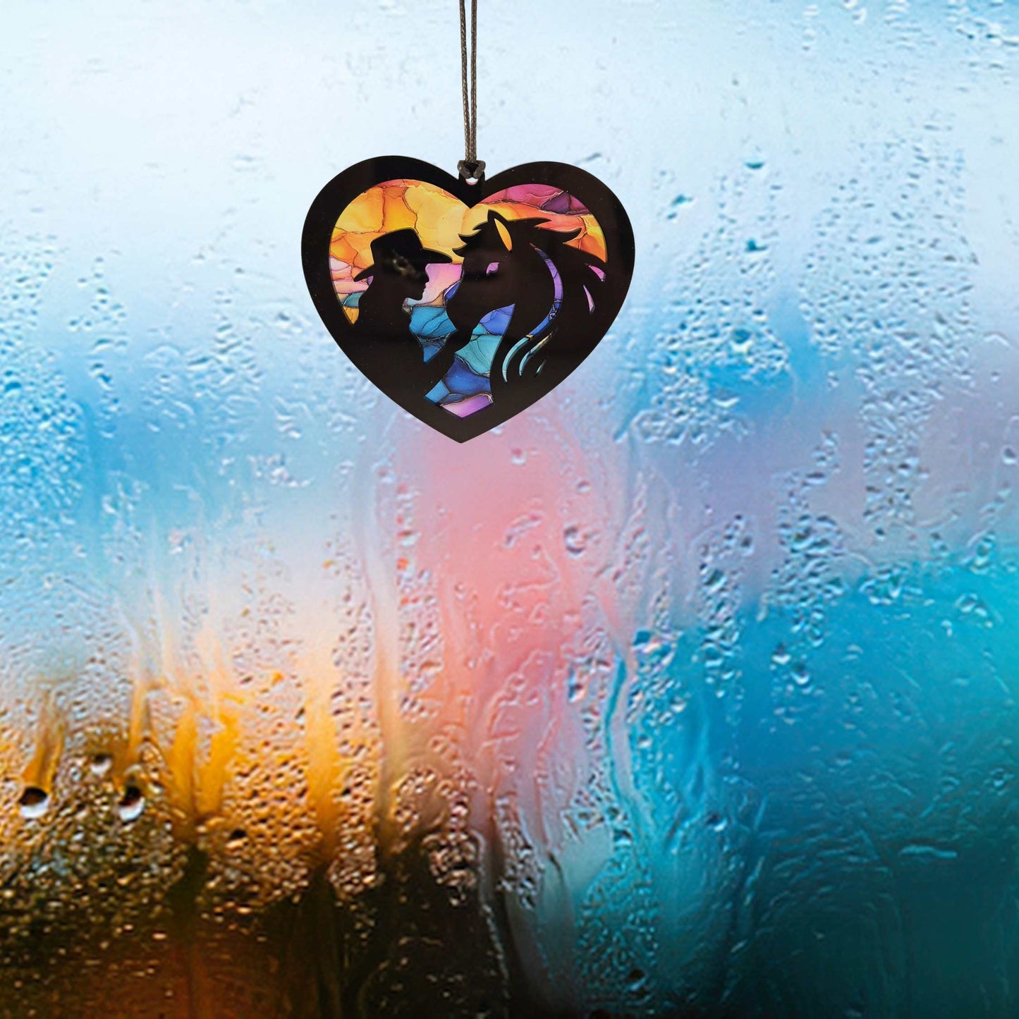 Horse and Cowgirl Heart Shaped Suncatcher